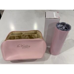 The Wedding Shop Pink Travel Cosmetic Bag Makeup‎ Case and 20 oz. tumbler NEW
